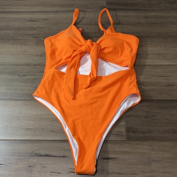 SHEIN Other - 5 for‎ $25 Shein onepiece orange swimsuit tie front cut out front